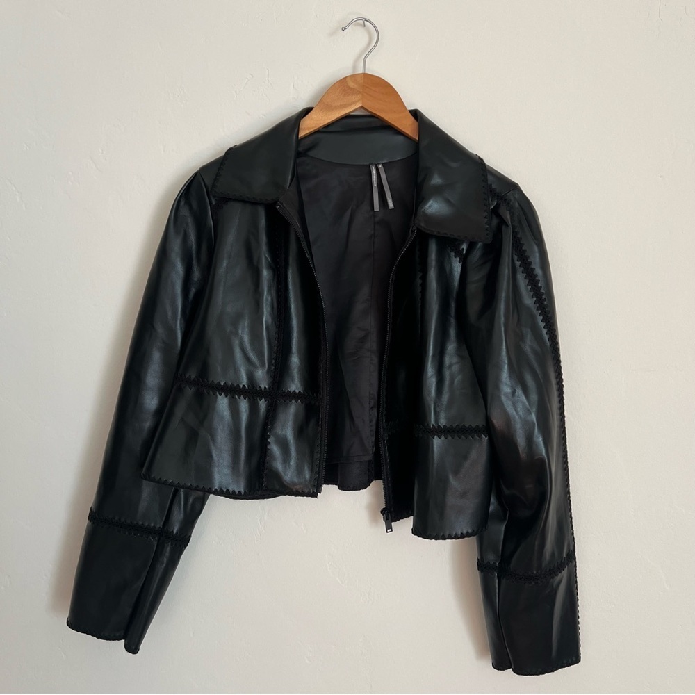 Anthroplogie The Freya Faux Leather Whip-Stitch Swing Jacket - Picture 4 of 9
